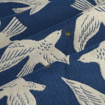 Tissu jacquard oiseau espoir bleu