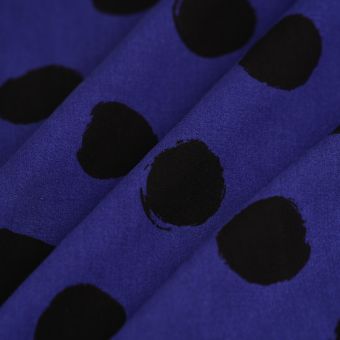 Tissu popeline viscose rond irrégulier noir bleu