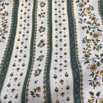 Tissu cretonne enduite floral rayure vert