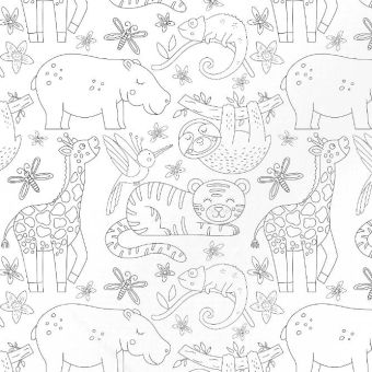 Tissu Panama Animaux Jungle Tigre A Colorier, coupon 1m x laize (140cm)