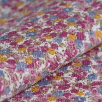 Tissu velours milleraies fleurs classiques blanc