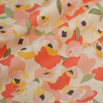 Tissu popeline coton floral orange