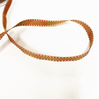 Ruban brillant avec surpiqûres brun rouge 10 mm