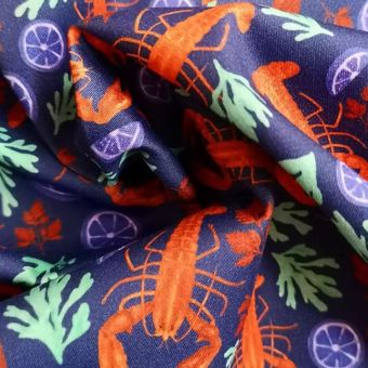 Satin de coton La danse du homard/bleu