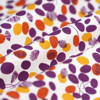 Tissu popeline coton bio feuille bulle violet