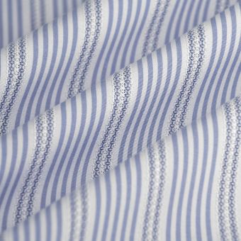 Tissu popeline polyester coton brodé rayure bleu blanc