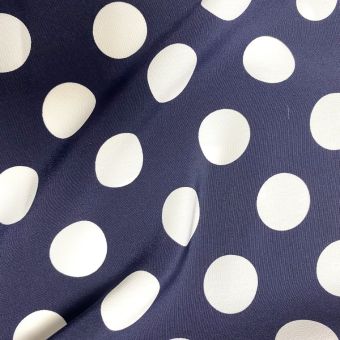 Tissu polyester à gros pois blanc fond bleu marine