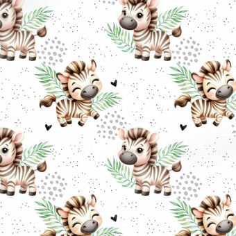 Tissu French Terry Zebre Mignon Feuilles, coupon 1m x laize (145cm)