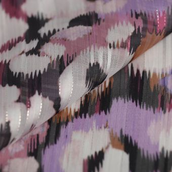Tissu mousseline recyclé fil lurex léopard mauve