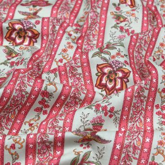 Toile provence imprimée rayure fleuri menthe