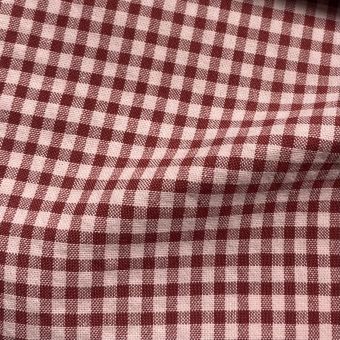Tissu fil teint petit vichy rose et bordeaux 2mm recyclé