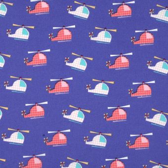 Tissu coton hélicoptère bleu