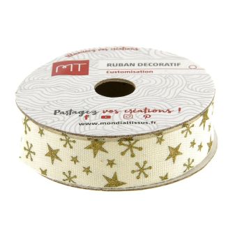 Bobine ruban gros grain blanc étoiles 16 mm X 4 m MT