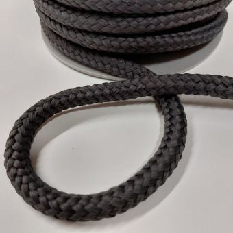 Cordon tressé tubulaire polyester gris noir 11mm