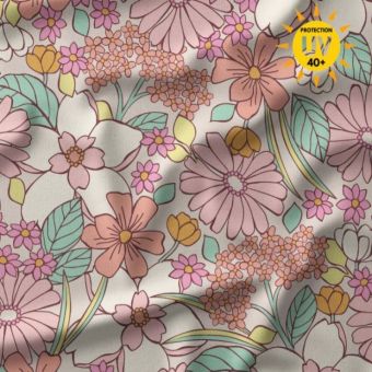 Maillot jersey maillot bain anti-UV imprimée jardin fleuri rose et vert