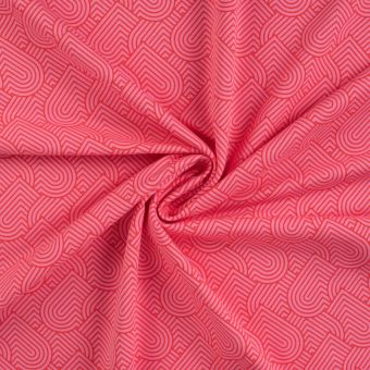 Tissu french terry coton elasthanne coeur ligne rose
