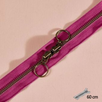 Fermeture double curseur laiton 60 cm rose dalhia - Atelier Brunette