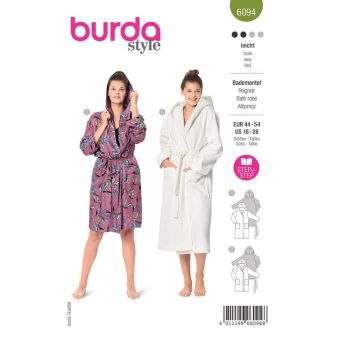 Patron Burda 6094 - peignoir avec capuche et poches plaquées