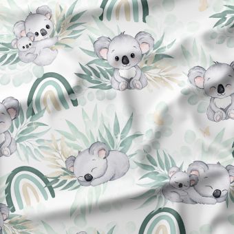 Tissu coton "Koala Vert d’Eau" – toile premium – koalas aquarelle– 1m x laize 158 cm