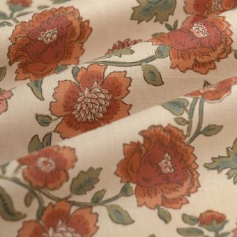 Tissu cretonne enduite jaya rose vert 