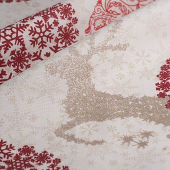Tissu bachette de Noël Loneta Snowflake blanc
