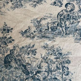 Toile coton effet toile de jouy Gabrielle marine