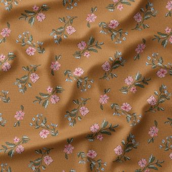 Tissu velours milleraies fleurs romantiques ocre