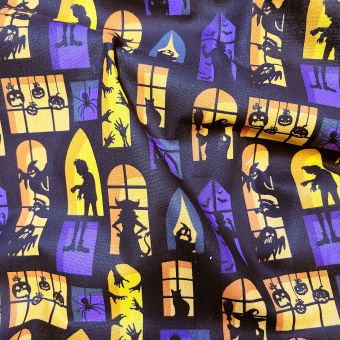 Toile coton Halloween Maison des monstres noir