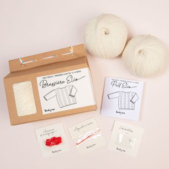 Kit DIY tricot - Boxe layette pull brassière Elio naturel sans aiguilles
