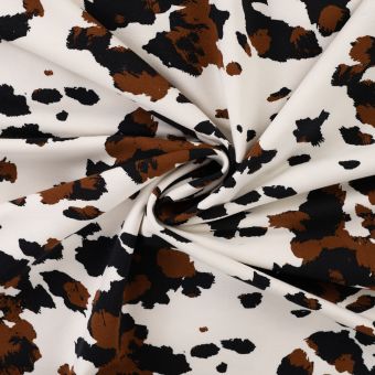 Tissu french terry imprimé camouflage vache marron écru