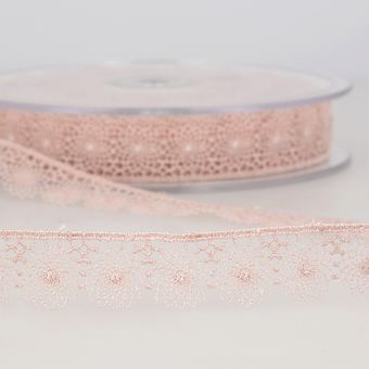 Ruban broderie tulle rosace 16mm rose pâle