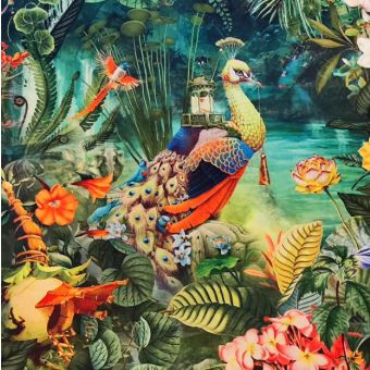 Carré de Tissu en Velours pour Coussins DIY motif Paon