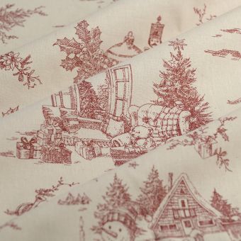 Tissu cretonne de Noël vive le vent rouge 