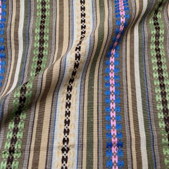 Tissu gros tissage éthnique multi motifs et rayures beige et vert