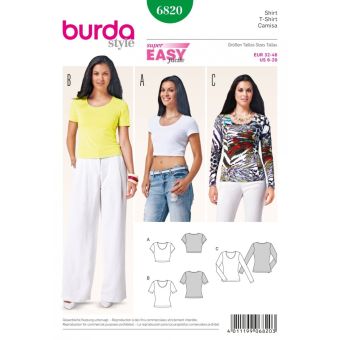 Patron Burda 6820 T-shirt jersey du 32 au 46