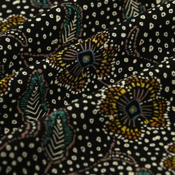 Tissu popeline viscose floral Persan noir