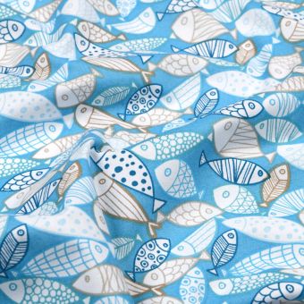 Tissu cretonne imprimé gloups bleu 