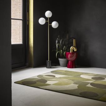 Tapis salon et chambre fait à la main en laine motif seventies COSMO, vert, beige