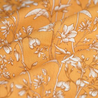 Tissu Sergé flores jaune