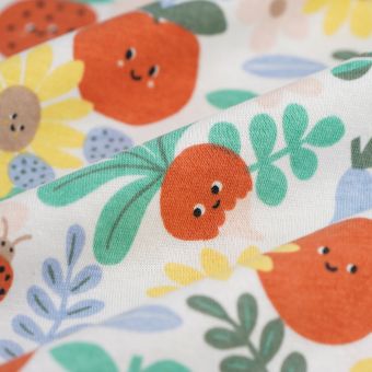 Tissu molleton fruit coccinelle multicolore