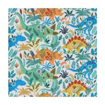 Tissu coton Dashwood Jurassic dinosaures sur fond blanc vendu par 50