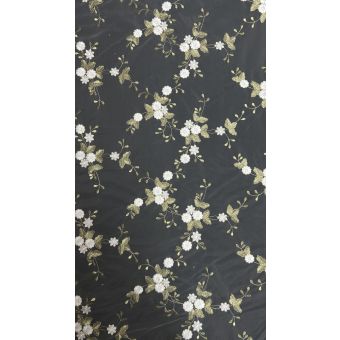 Bouquet de fleurs Coloris Blanc soie et Or sur tulle blanc soie
