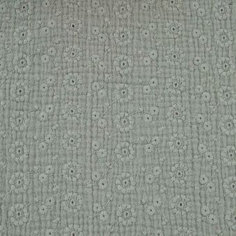 Tissu Double gaze broderie anglaise vert