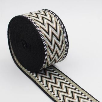 Sangle reversible zig zag 50mm noir vert tilleul taupe