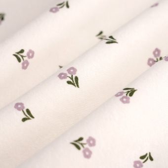 Tissu molleton pâquerettes mauve écru