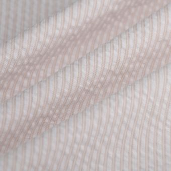 Tissu Seersucker coton rayure écru rose pale