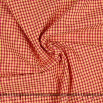 Tissu seersucker vichy rose et jaune 2mm recyclé