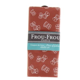 Coupon tissu 100% coton motif bobines de ruban 45x55cm orange foncé