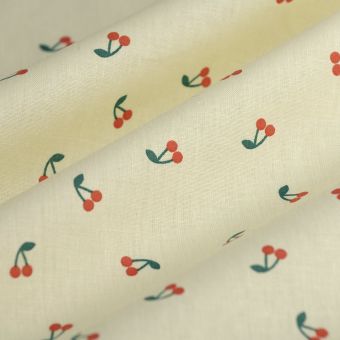 Tissu cretonne cerisette rouge 