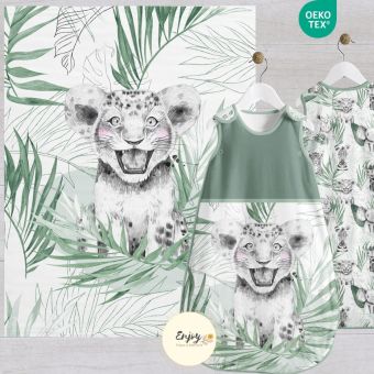 Panneau 100% Coton pour Couverture & Gigoteuse Bébé Animaux Lion Jade
